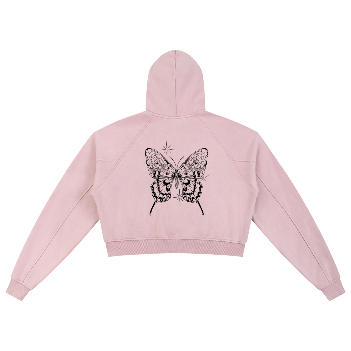 Butterfly Snow Washed Cropped Hoodie