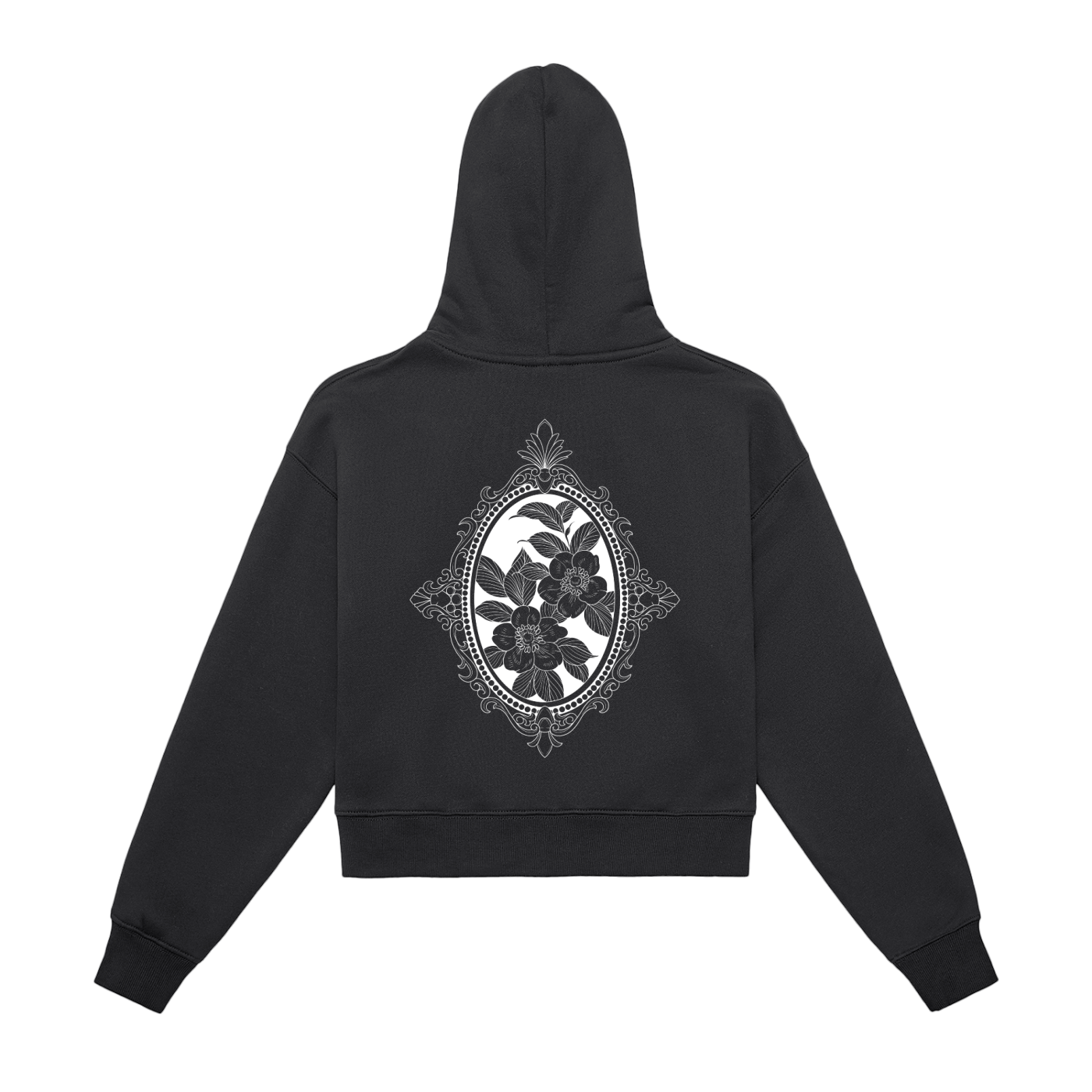 Framed Flowers Fleeced Zip-Up Cropped Hoodie