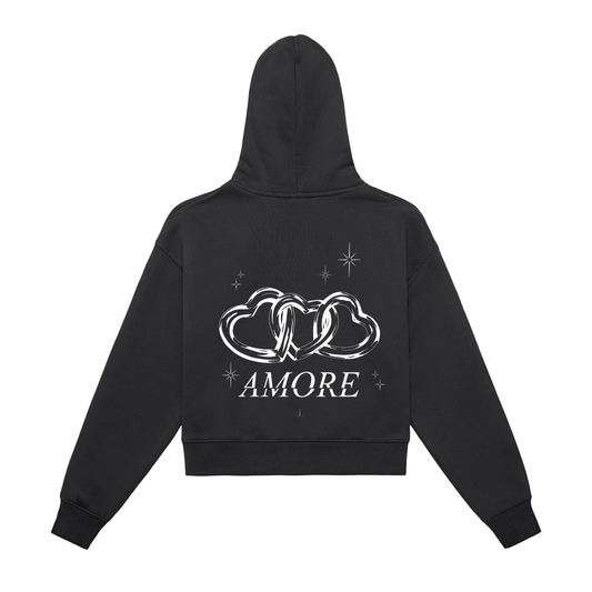 Amore Fleeced Zip-Up Cropped Hoodie