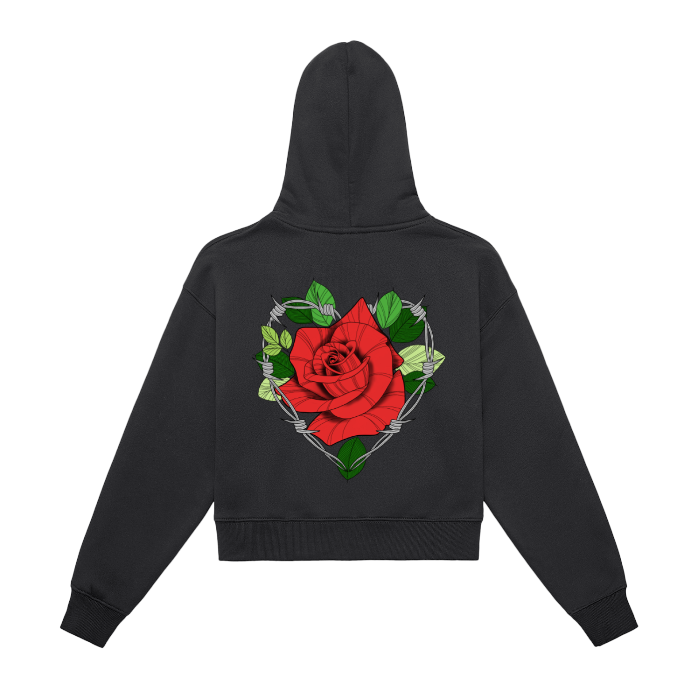 Barbed Wire Heart Fleeced Zip-Up Cropped Hoodie