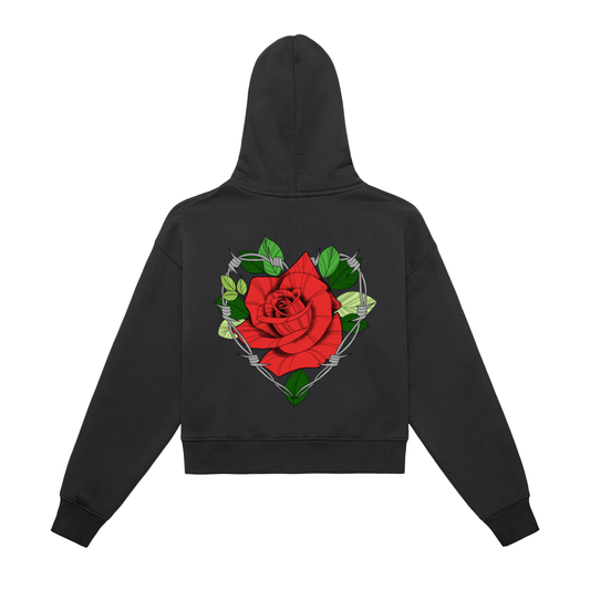 Barbed Wire Heart Fleeced Zip-Up Cropped Hoodie