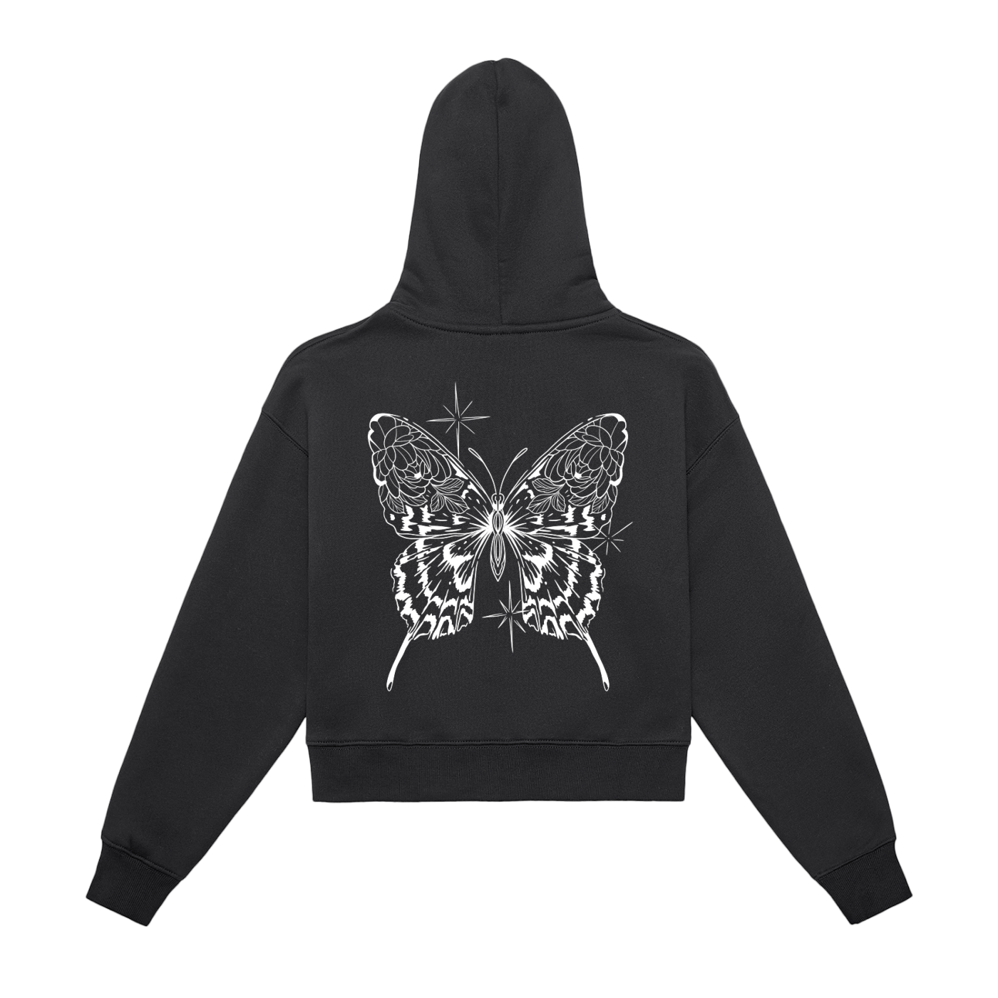 Butterfly Fleeced Zip-Up Cropped Hoodie