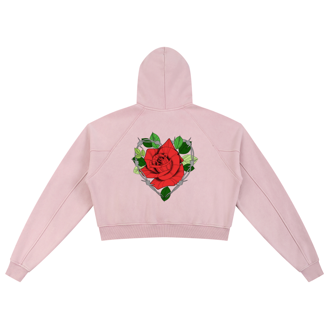 Barbed Wire Rose Snow Washed Cropped Hoodie