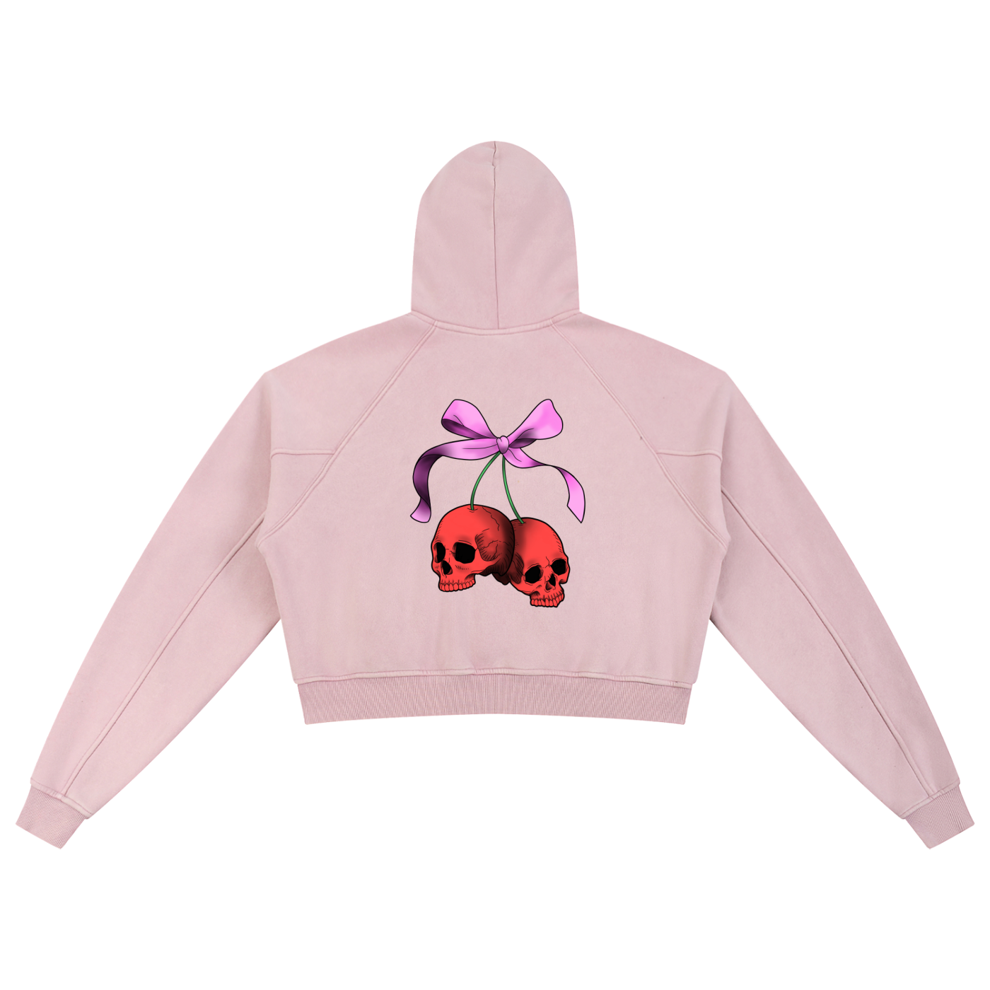 Cherry Skulls Snow Washed Cropped Hoodie