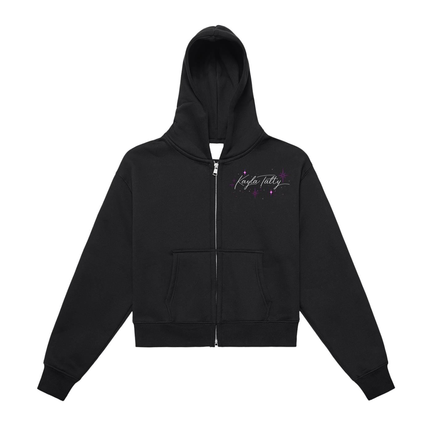 Framed Flowers Fleeced Zip-Up Cropped Hoodie